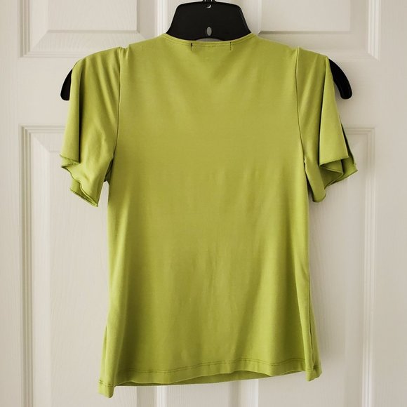 Karen Kane Slit Short Sleeve Ruched V-neck Top | Like New | XSP | Chartreuse - Picture 5 of 10